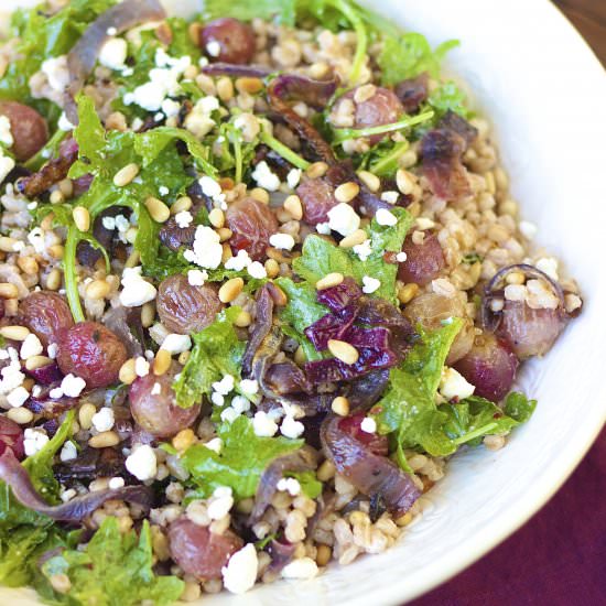 Caramelized Onion & Grape Farro Salad - Recipe photo by KneadingHome