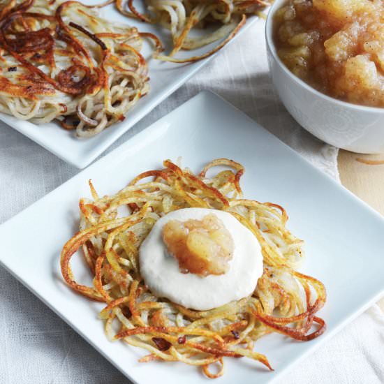 Vegan Spiralized Potato Latkes - Recipe photo by The Colorful Kitchen