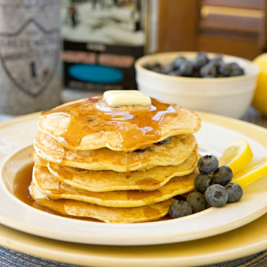 Lemon Blueberry Cornmeal Pancakes - Recipe photo by Blue Jean Chef