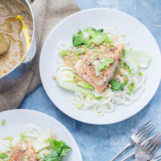 Peanut Salmon Noodles with Pak Choi - Recipe photo by TheCookReport