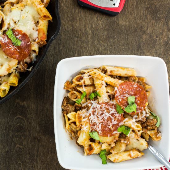 Skillet Pizza Pasta - Recipe photo by Bites of Flavor