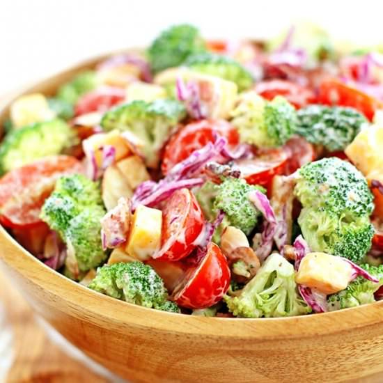 Creamy Cheddar Broccoli and Tomato Salad - Recipe photo by valyastasteofhome.com