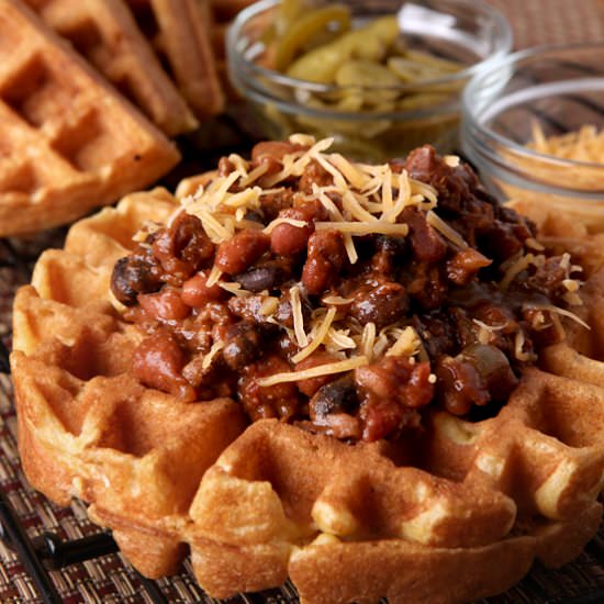 Cornbread Waffles and 3 Bean Chili - Recipe photo by browniebites