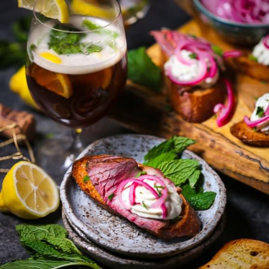 Lamb Crostini + Bourbon Beer Cocktal - Recipe photo by whatshouldimakefor
