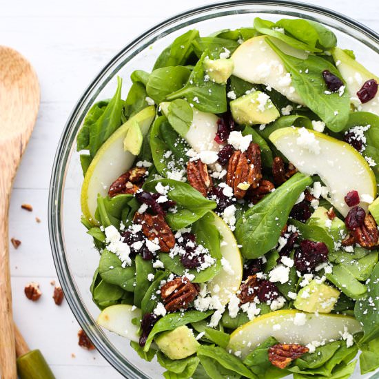 Spinach, Pear, & Pecan Salad - Recipe photo by 3ScoopsofSugar