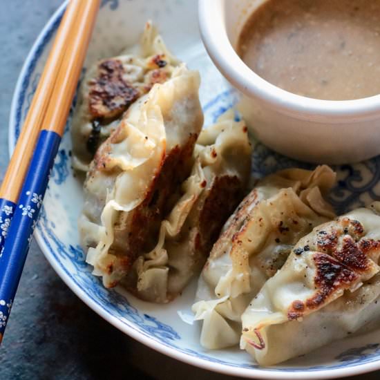 Tahini Mushroom Dumplings - Recipe photo by foodgalleygab