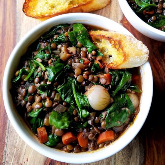 Red Wine Braised Lentils w/ Spinach - Recipe photo by Give it Some Thyme
