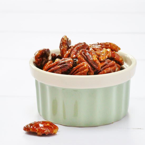 Easy Caramelised Pecans - Recipe photo by Searchingforspice