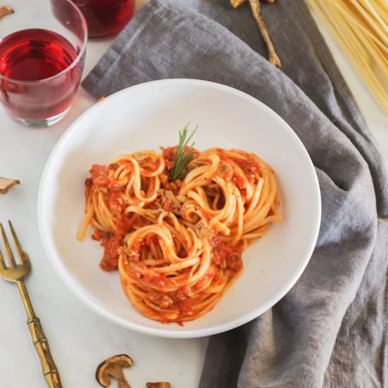 Tagliatelle with mushroom sauce - Recipe photo by asmallkitcheningenoa
