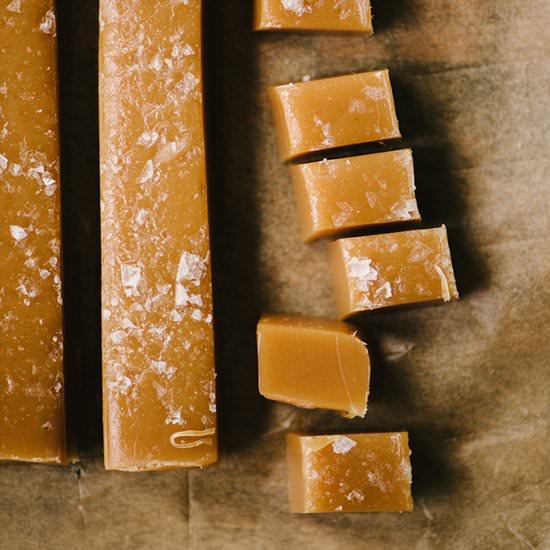 Soft and Chewy Salted Caramels - Recipe photo by Our Salty Kitchen