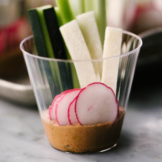 Red Pepper Walnut Dip Cups - Recipe photo by Our Salty Kitchen