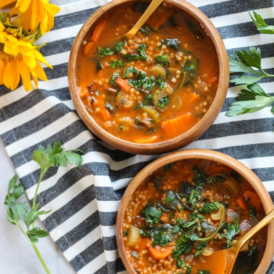 Roasted Tomato Veggie Pasta Soup - Recipe photo by pumpkinandpb