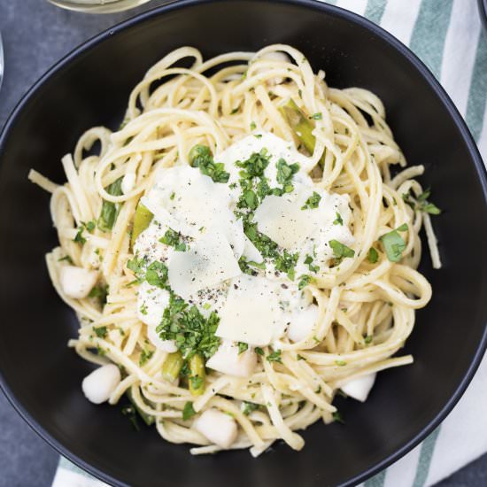 Scallops and Linguine - Recipe photo by Pretty in Pistachio