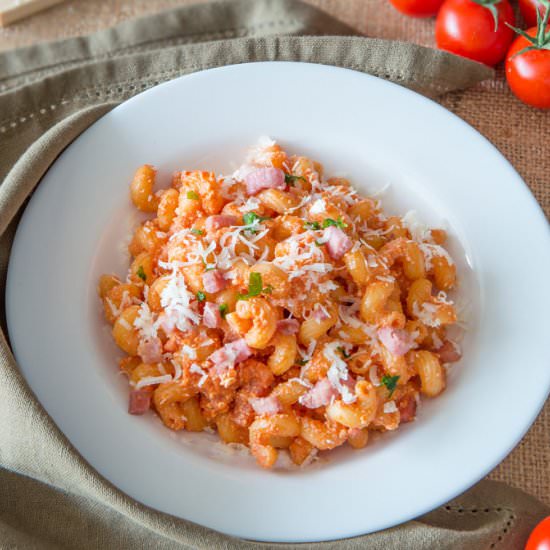 Cellentani with Pancetta & Tomato - Recipe photo by ItalianRecipeBook