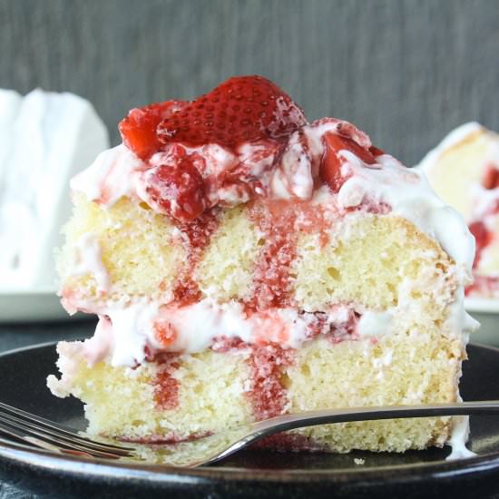 Roasted Strawberry Mascarpone Cake - Recipe photo by The Desserted Girl