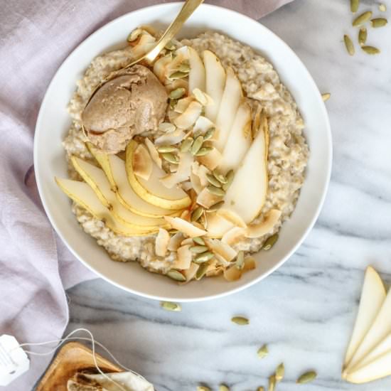 Chai Spiced Oats with Pears + PB - Recipe photo by pumpkinandpb