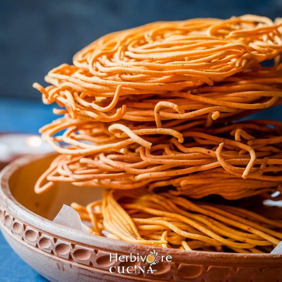 Gujarati Sev | Chickpea Noodles - Recipe photo by Herbivore Cucina