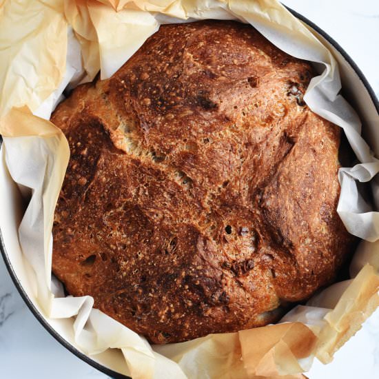 No-Knead Dutch-Oven Nutty Boule - Recipe photo by pardon your french