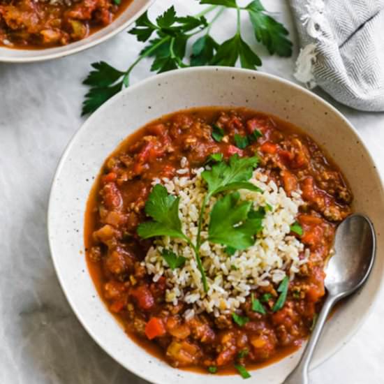 STUFFED PEPPER SOUP - Recipe photo by Skinnytaste