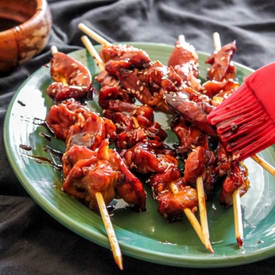 Sticky Bourbon Chicken Skewers - Recipe photo by percolatekitchen