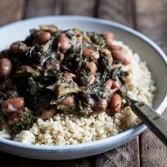 Big Pot of Braised Beans & Kale - Recipe photo by thefullhelping