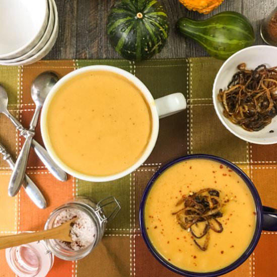 Butternut Bisque with Crispy Onions - Recipe photo by MyLifeCookbook