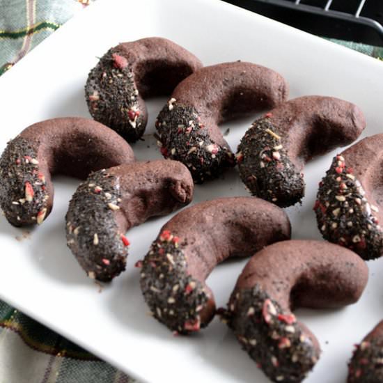 Cocoa Peppermint Crescent Cookies - Recipe photo by shebakeshere