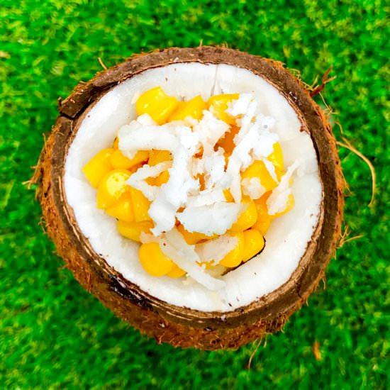 Sweet corn with Coconut flesh - Recipe photo by Thaifoodmadeeasy.com