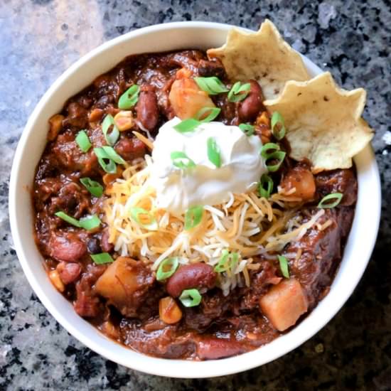 Cowboy BBQ Beef, Bacon & Bean Chili - Recipe photo by TheKitchenWhisperer