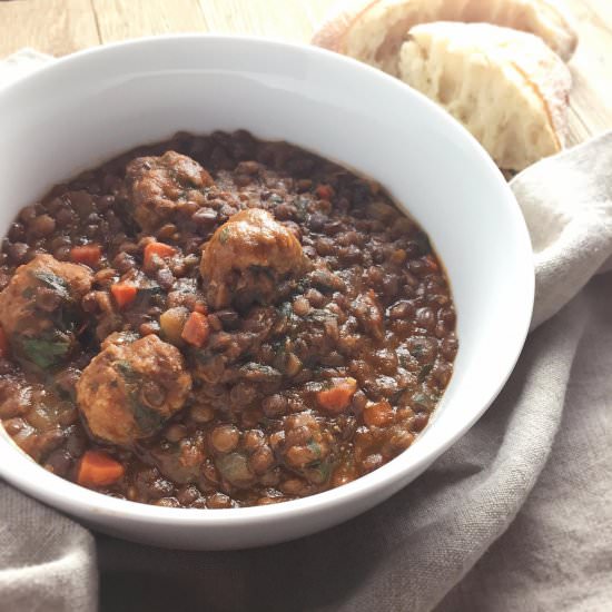 Lentil Soup with Sausage Meatballs - Recipe photo by whipsmartkitchen