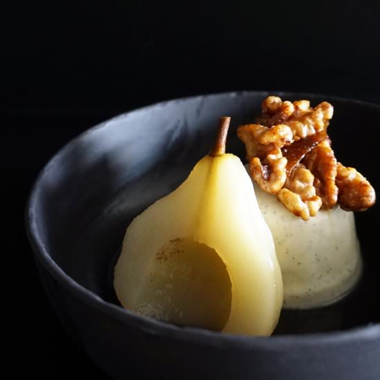 Poached Pear, Yogurt Panna Cotta - Recipe photo by cakeletsanddoilies