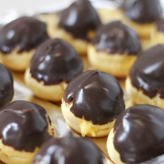 Chocolate Dipped Cream Puffs - Recipe photo by DoughEyedBlog