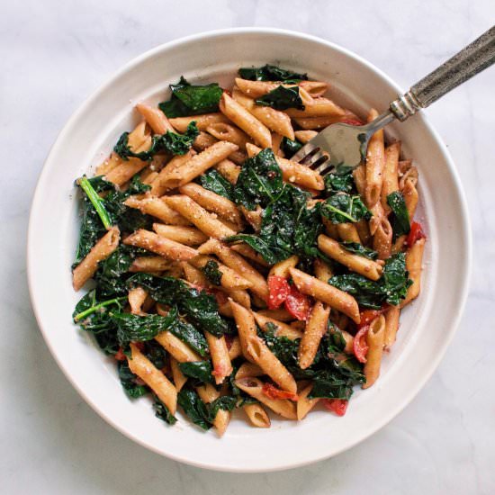 Chickpea Penne with Kale and Red Wine - Recipe photo by kalememaybe