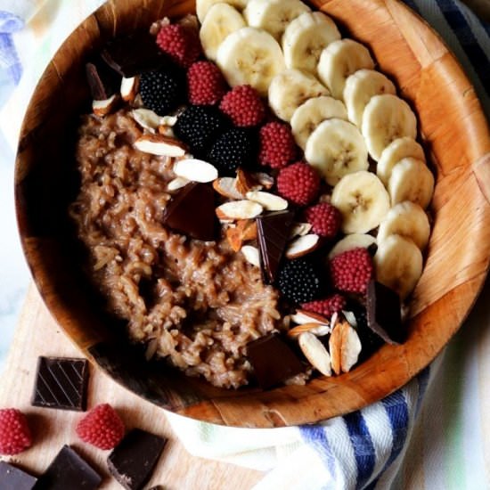 Brown Rice Porridge with Dark Chocolate - Recipe photo by tickle those tastebuds