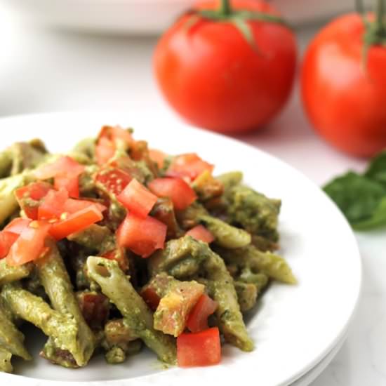 Healthy Pesto Chicken Pasta - Recipe photo by TheNourishedFamily