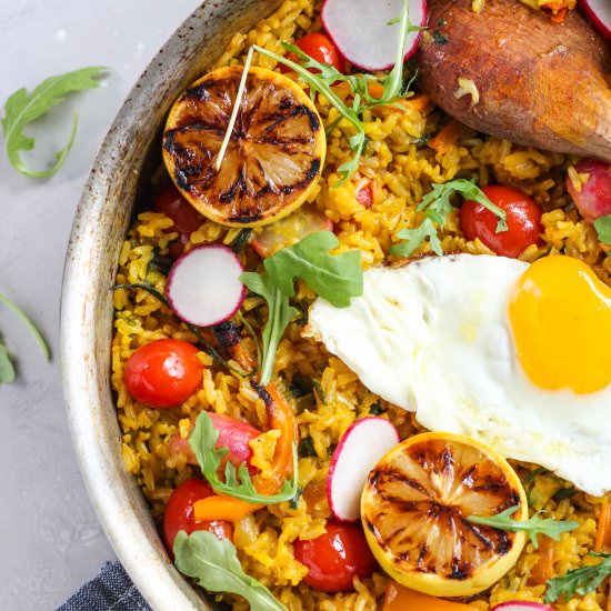 Vegetable Paella with Farm Egg - Recipe photo by pumpkinandpeanutbutter