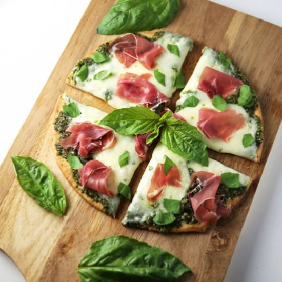 Prosciutto Basil Mozzarella Pizza - Recipe photo by Tastefulventure