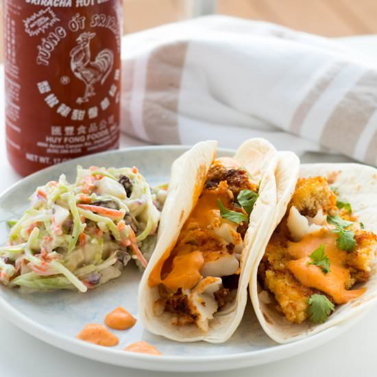 Panko Fish Tacos Sriracha Lemongras - Recipe photo by No Plate Like Home