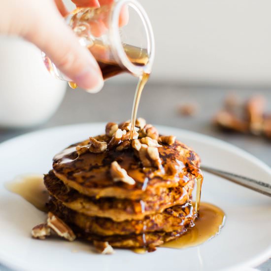Two Ingredient Pumpkin Pancakes - Recipe photo by herheartandtable