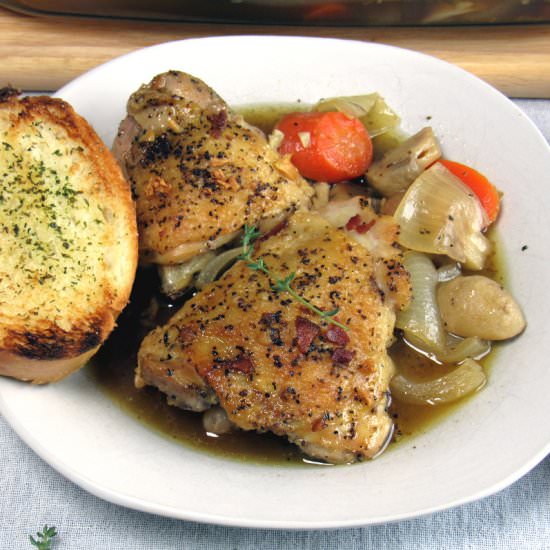 White Wine Coq Au Vin Chicken Thigh - Recipe photo by GrazingGlutton