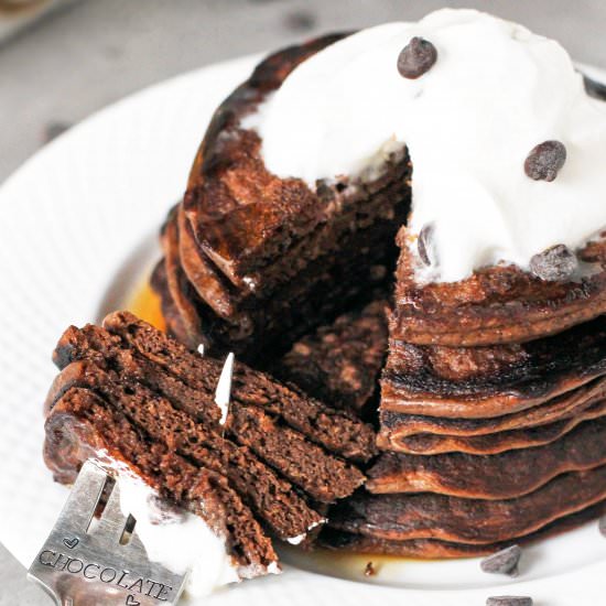 Chocolate Protein Pancakes - Recipe photo by dessertswithbenefits