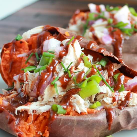 Stuffed BBQ Chicken Sweet Potatoes - Recipe photo by losingitwithmelissa