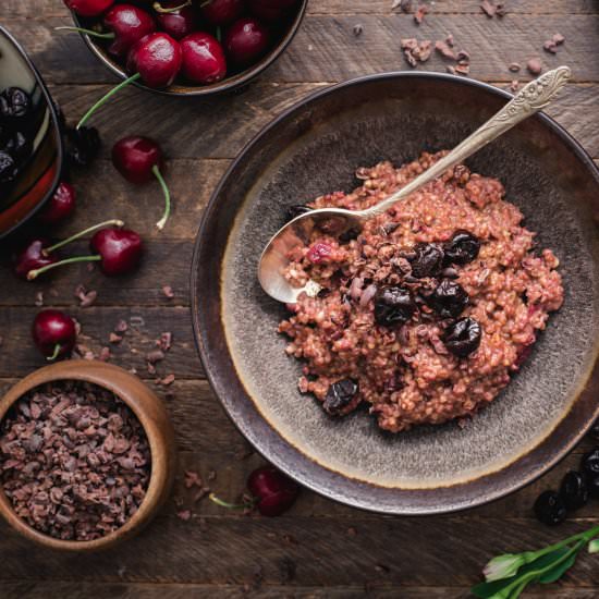 Cherry Chocolate Steel Cut Oats - Recipe photo by soberchicken56