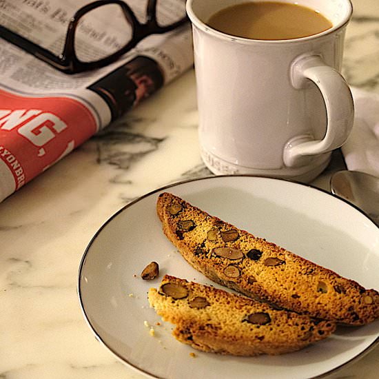 Almond and Pistachio Biscotti - Recipe photo by SipsNibblesBites