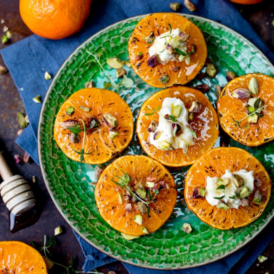 Caramelized clementine + pistachios - Recipe photo by KitchenSanctuary
