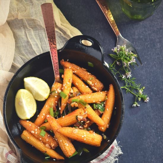 Baby Corn Crispy Chili - Recipe photo by Savory Bites