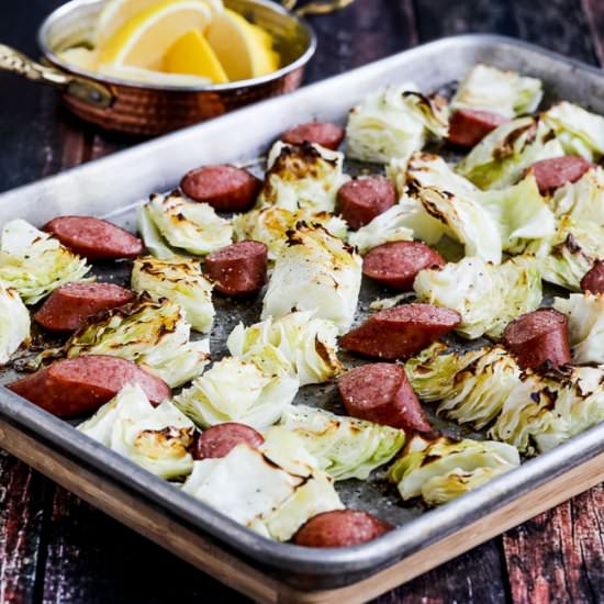 Roasted Cabbage Sausage Sheet Pan - Recipe photo by kalynskitchen