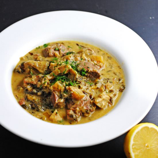 Lamb fricassee with artichokes - Recipe photo by white plate blank slate