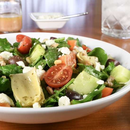 Greek Baby Kale Salad with Farro - Recipe photo by For the Love of Cooking