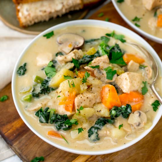 Creamy Chicken & Vegetable Soup - Recipe photo by KitchenSanctuary